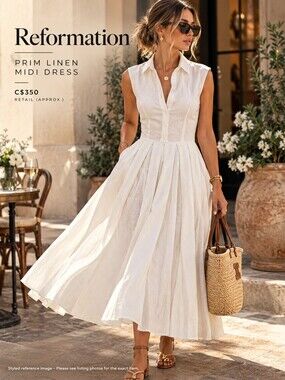 Reformation White Linen Midi Shirt Dress Size 4 b61
